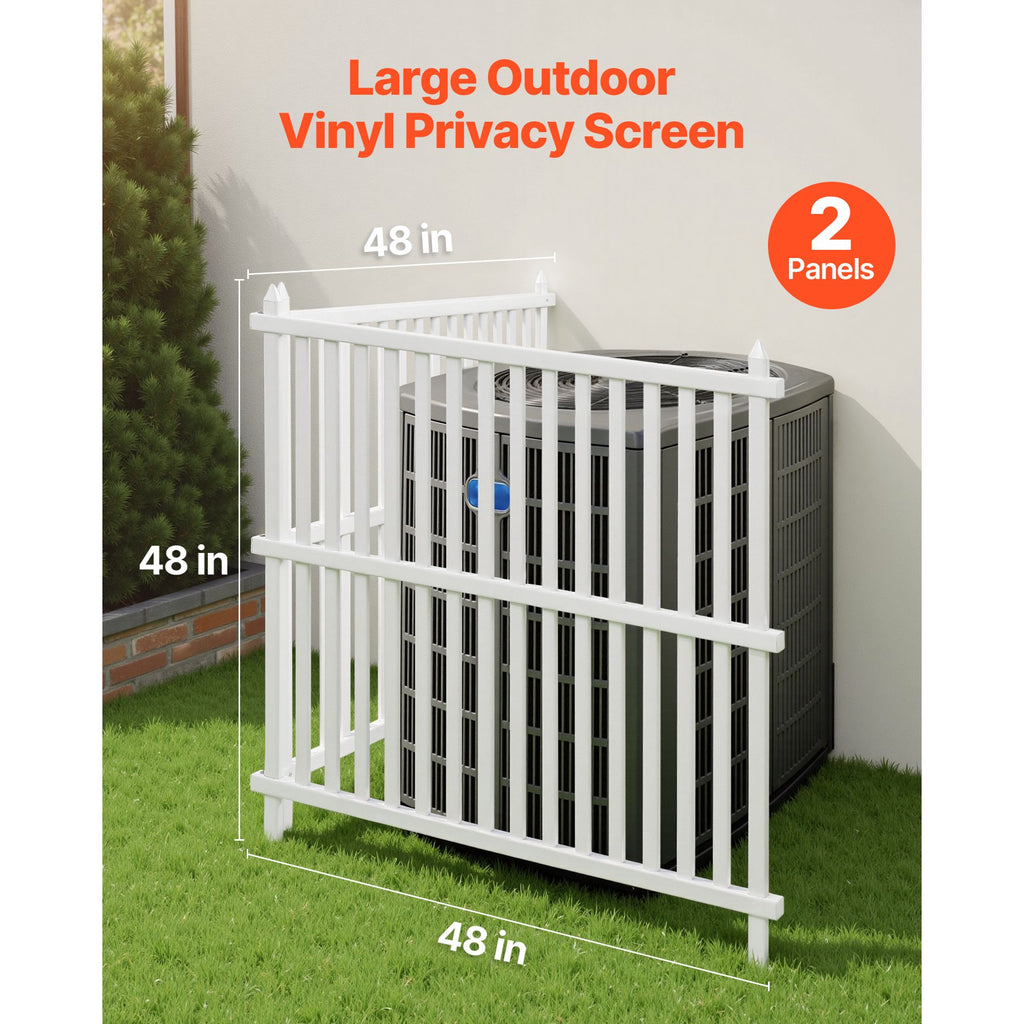 2 Panels Outdoor Privacy Screen, 48 x 48 in Air Conditioner Fence with 19.7 in Ground Stakes, Pool Equipment Enclosure, Strip Vinyl Privacy Fence, Ideal for Trash Can and A/C Units, White image 2