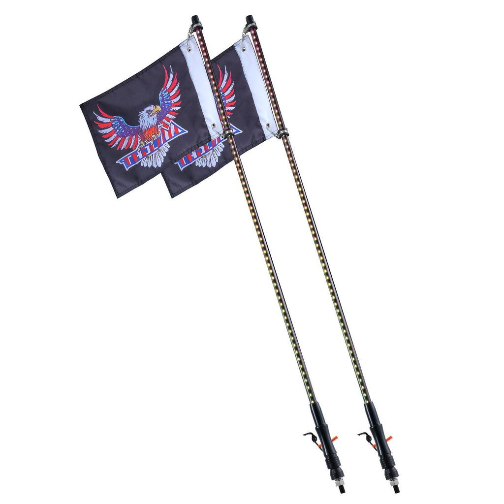 2 PCS 4 FT Whip Light, APP & RF Remote Control Led Whip Light, Waterproof RGB Chasing Lighted Whips with 4 Flags, for UTVs, ATVs, Motorcycles, RZR, Can-am, Trucks, Off-road, Go-karts