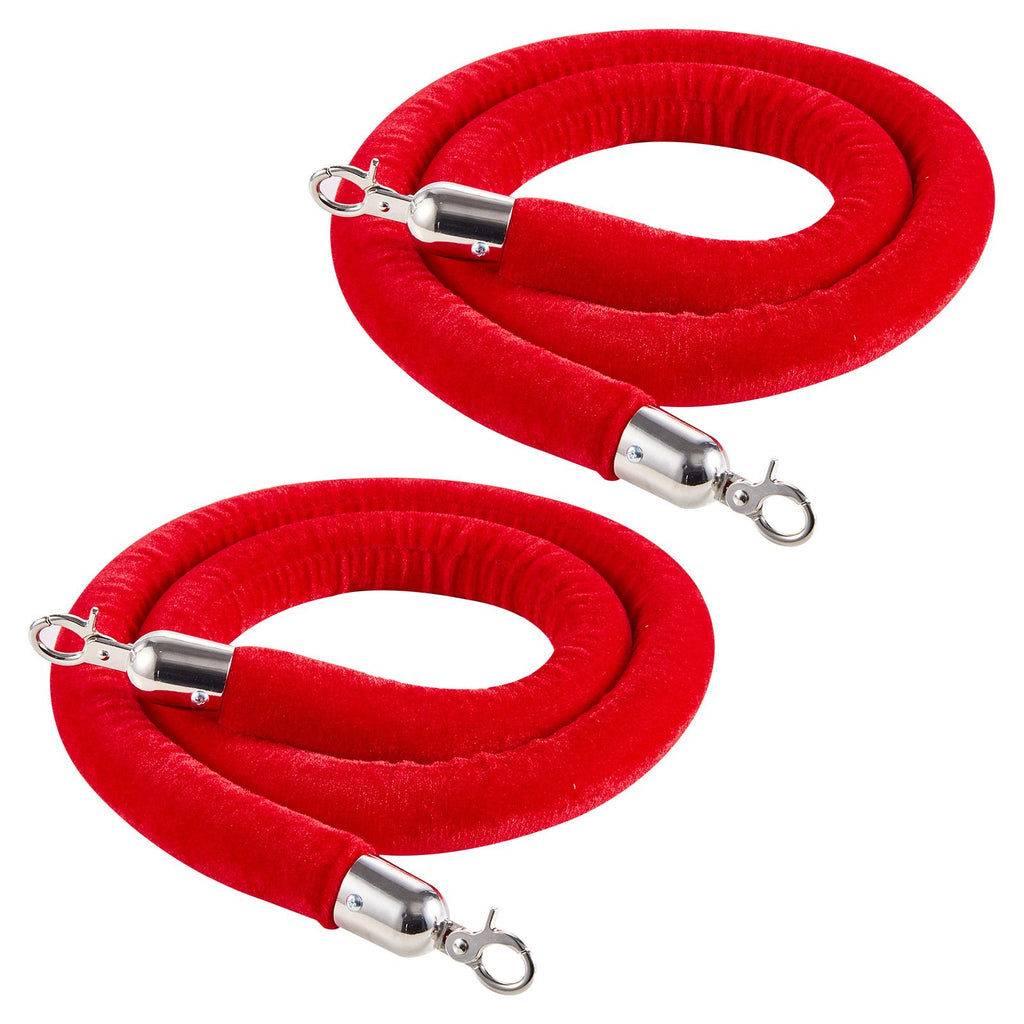 2 Pcs Red Velvet Stanchion Ropes, 5 ft Crowd Control Stanchion Red Velvet Ropes with Silver Hooks, Post Queue Barrier Carpet Rope for Carpet Events Movie Theaters Grand Openings Hotels Party