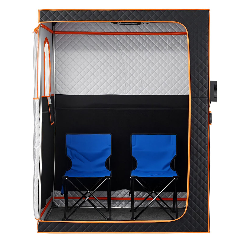 2 Person Portable Infrared Sauna for Home, Upgraded Full Body Home Spa Tent with 2 Foldable Chairs & Heated Mat & Remote,9-Level Temp Control Sauna Box for Relaxation & Stress Relief, (Black)
