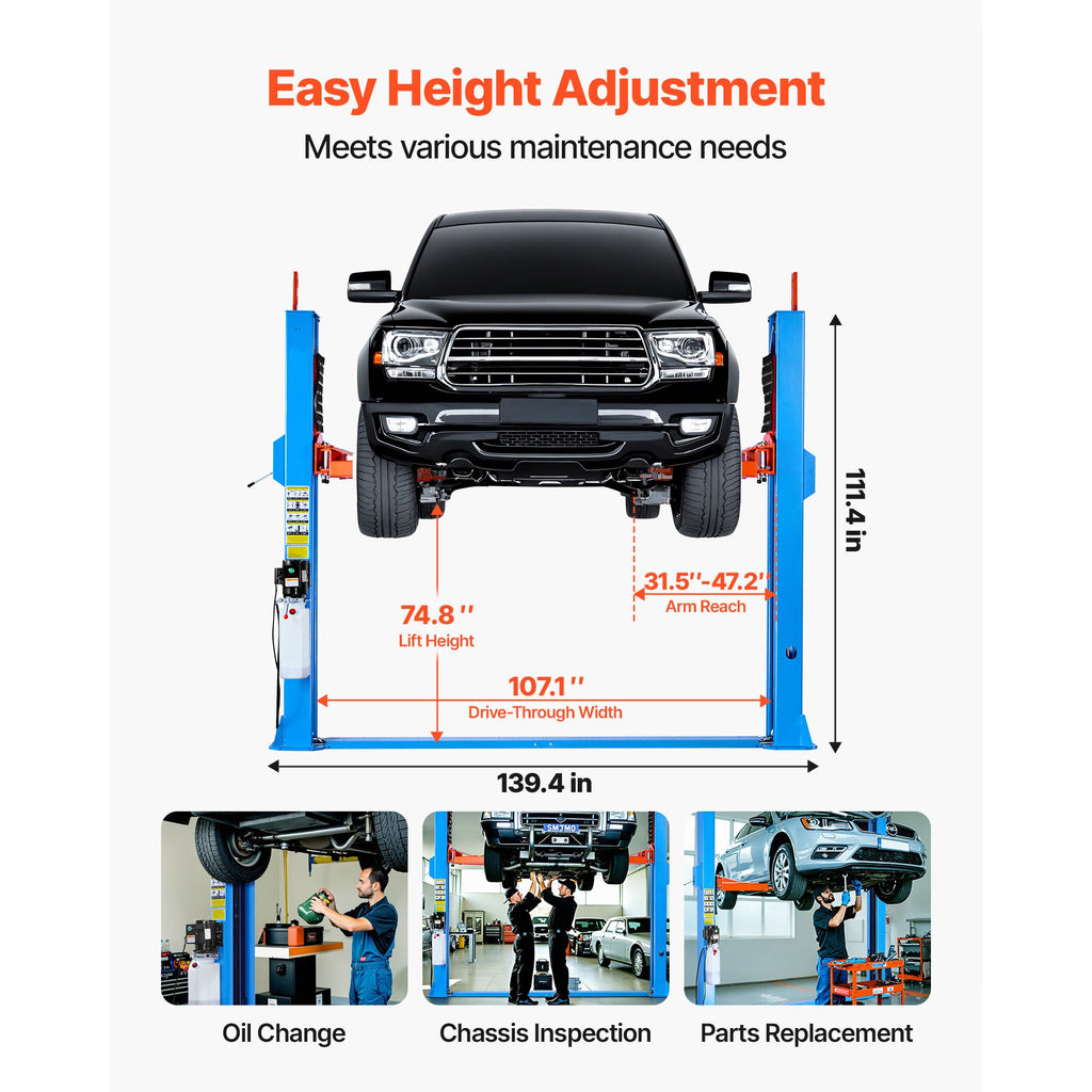 2 Post Lift, 12000 lbs Capacity, 220V 2.95 HP Powerful Motor, Two Post Car Lift Auto Hoist for Sedan SUV Pickup, Automotive Hoist 74.8 Inch Height for Home Garage, Repair Shop, Workshop, Blue