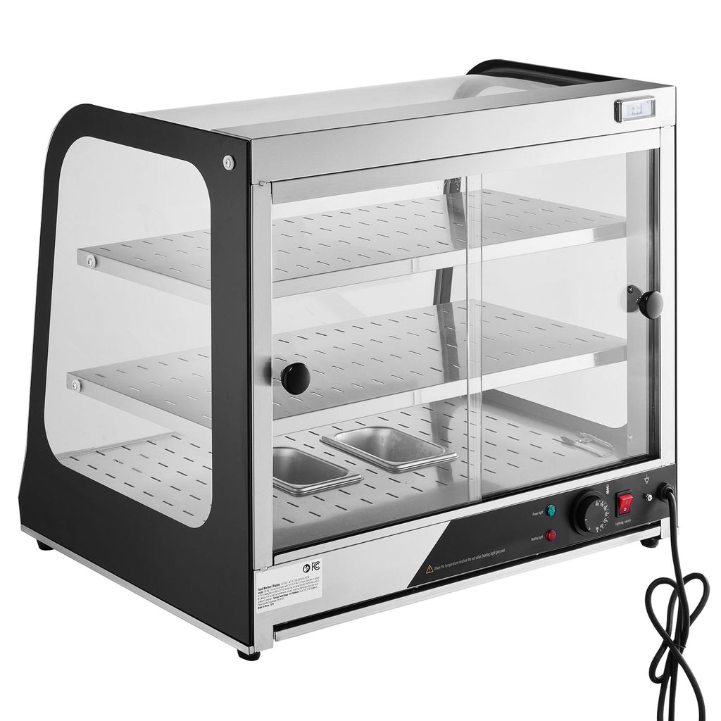 2-Tier Commercial Food Warmer Display, 850W Food Display Warmer w/ Tempered Glass and Steam Heating, 86-185 F Temperature Control, 111L Large Capacity for Hamburger, Pizza, Bread, Fried Chicken