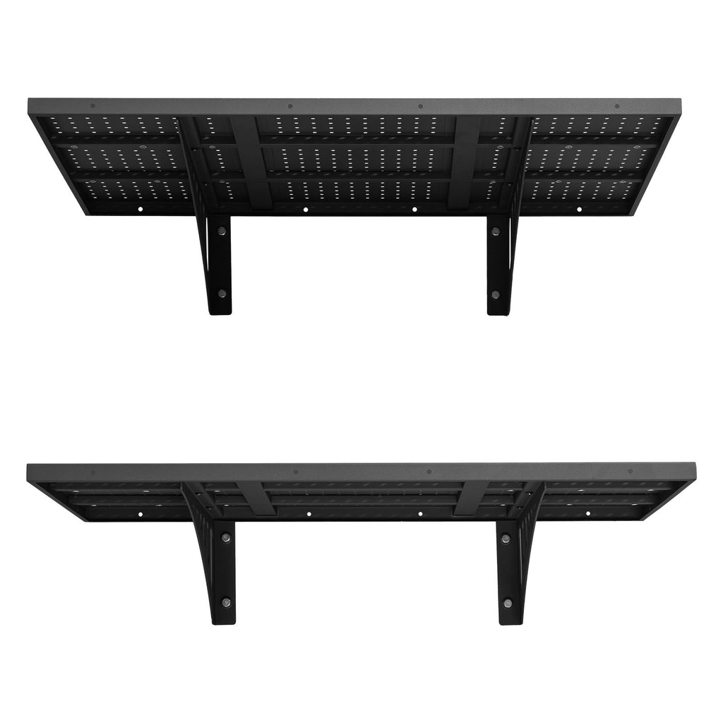 2-Tier Heavy Duty Wall Garage Shelving, 2 x 3 ft Steel Wall Mounted Shelving Unit, 12 x 72 Inch Per Shelf Floating Storage Metal Rack for Garage with 560 lbs Total Weight Capacity, Black