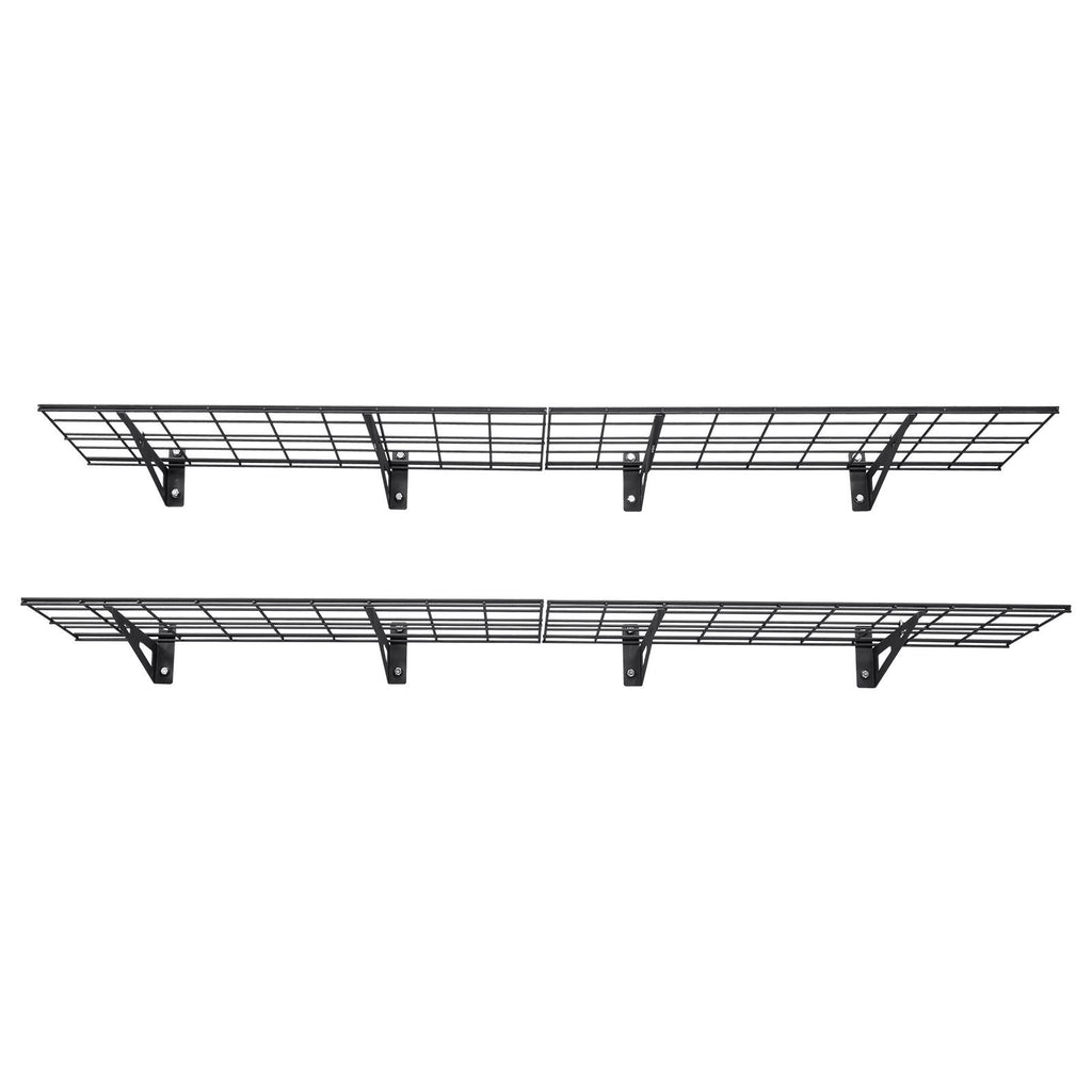 2-Tier Heavy Duty Wall Garage Shelving, 4 Pack 1 x 3 ft Steel Wall Mounted Shelving Unit, 12 x 72 Inch Per Shelf Floating Storage Metal Rack for Garage with 600 lbs Total Weight Capacity, Black