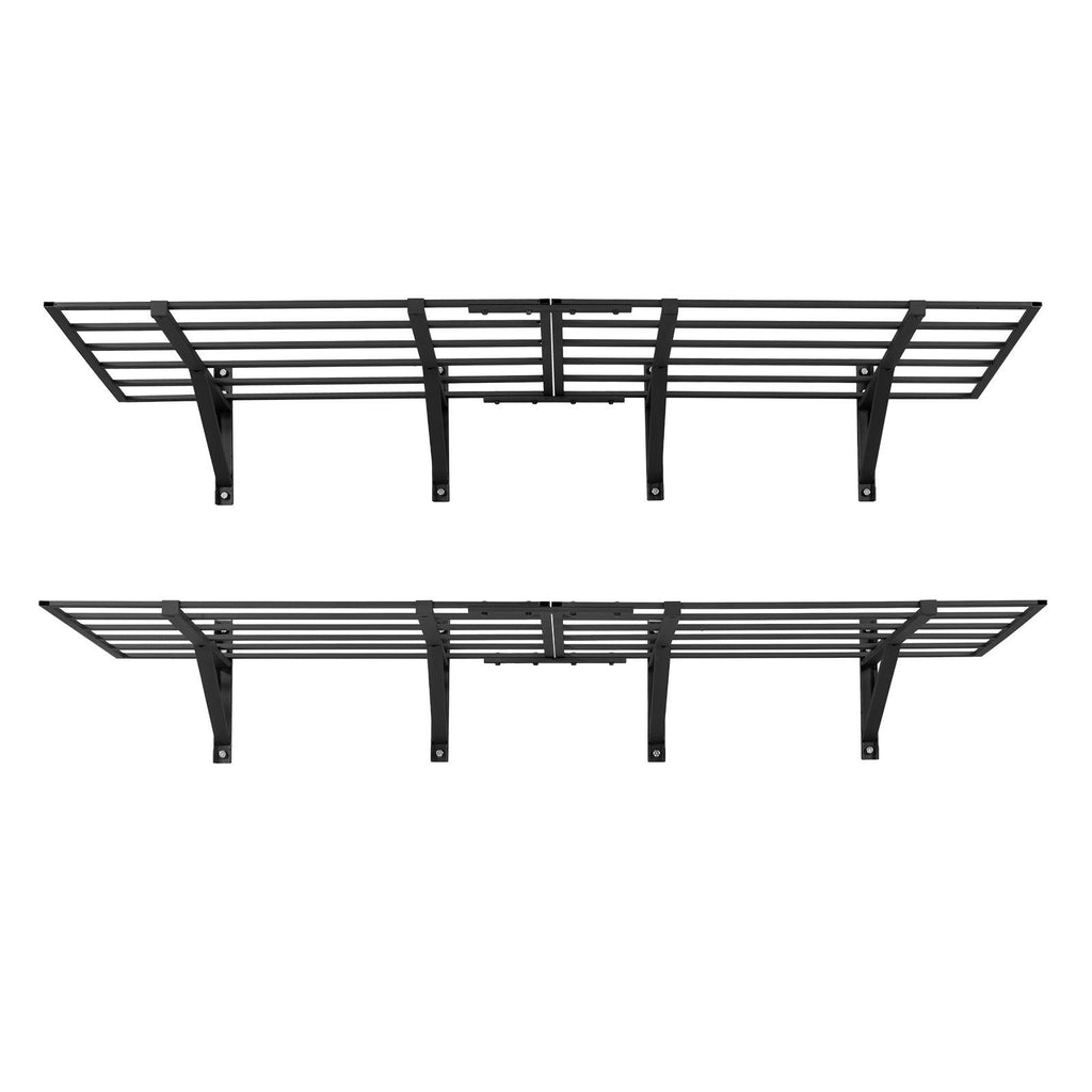 2-Tier Heavy Duty Wall Garage Shelving, 4 Pack 2 x 3 ft Steel Wall Mounted Shelving Unit, 24 x 72 Inch Per Shelf Floating Storage Metal Rack for Garage, 1600 lbs Total Weight Capacity, Black