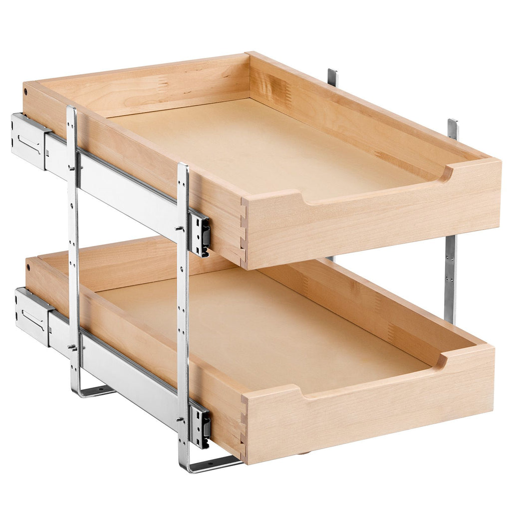 2 Tier Pull Out Cabinet Organizer, 14"W x 21"D Cabinet Drawer, Soft Close Slide out Shelf, Heavy-Duty Sliding Wood Drawer, Adjustable Base Cabinet Organization for Kitchen Pantry Bathroom