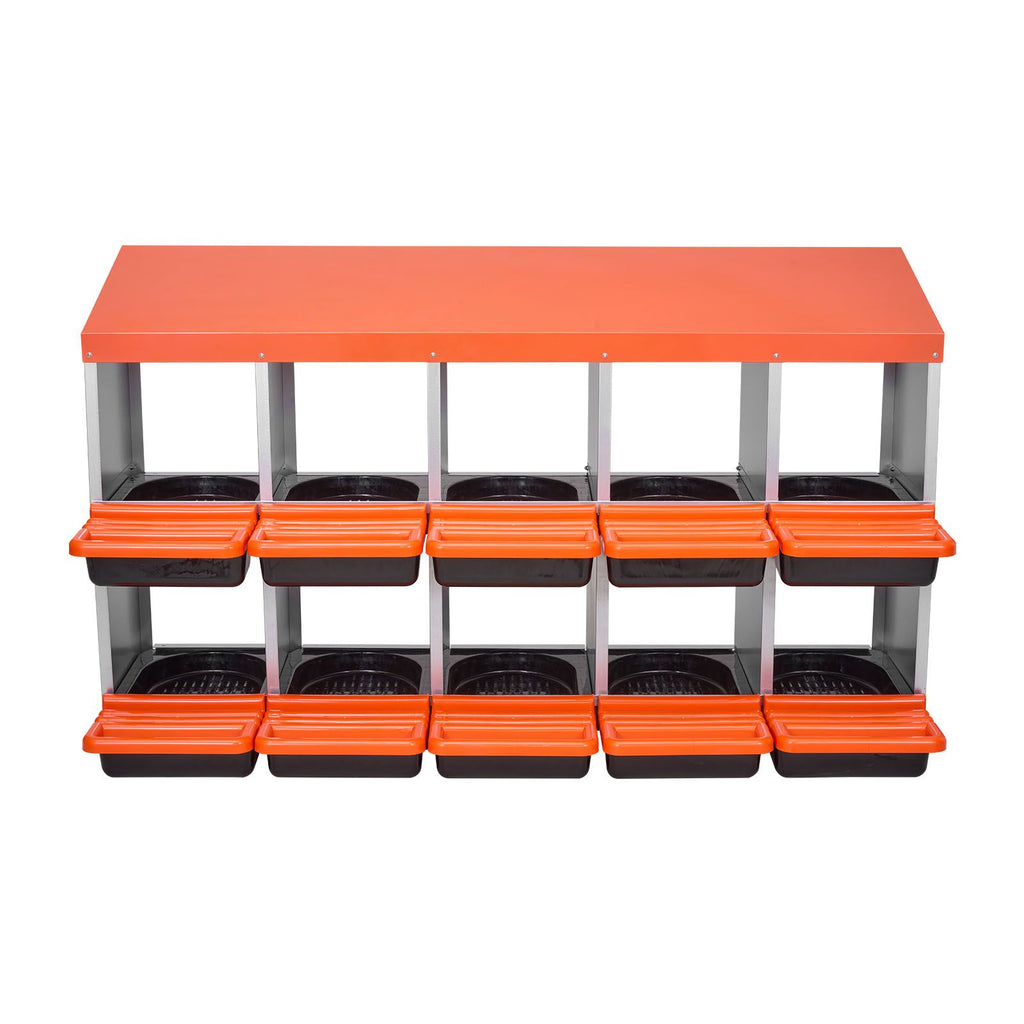 2 Tiers Chicken Nesting Boxes, 10 Compartments, Metal Egg Laying Boxes with Protective Collection Lids, Roll Out Nesting Box, Easy to Assemble, Ideal for Hens, Ducks, Chickens, and Other Poultry