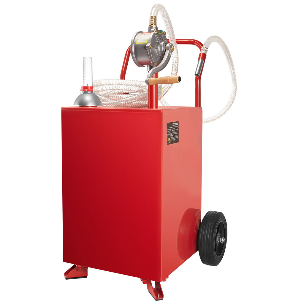 20 Gallon Fuel Caddy, Gasoline & Diesel Fuel Tank with Manual Transfer Pump, Portable Fuel Storage Tank with 2 Wheels & 10 ft Hose, Gas Caddy for Cars, Lawn Mowers, ATVs, Boats, More, Red