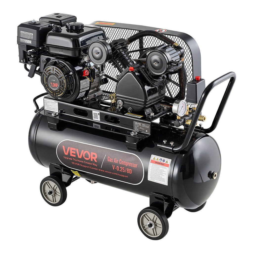 20 Gallon Gas Powered Air Compressor, 7HP 4.7CFM at 90 PSI Air Tank, Gas-Driven Air Compression System with Twin Cylinder Piston Pump, 115 PSI Max Pressure, 4 Wheels for Workshops Constructions