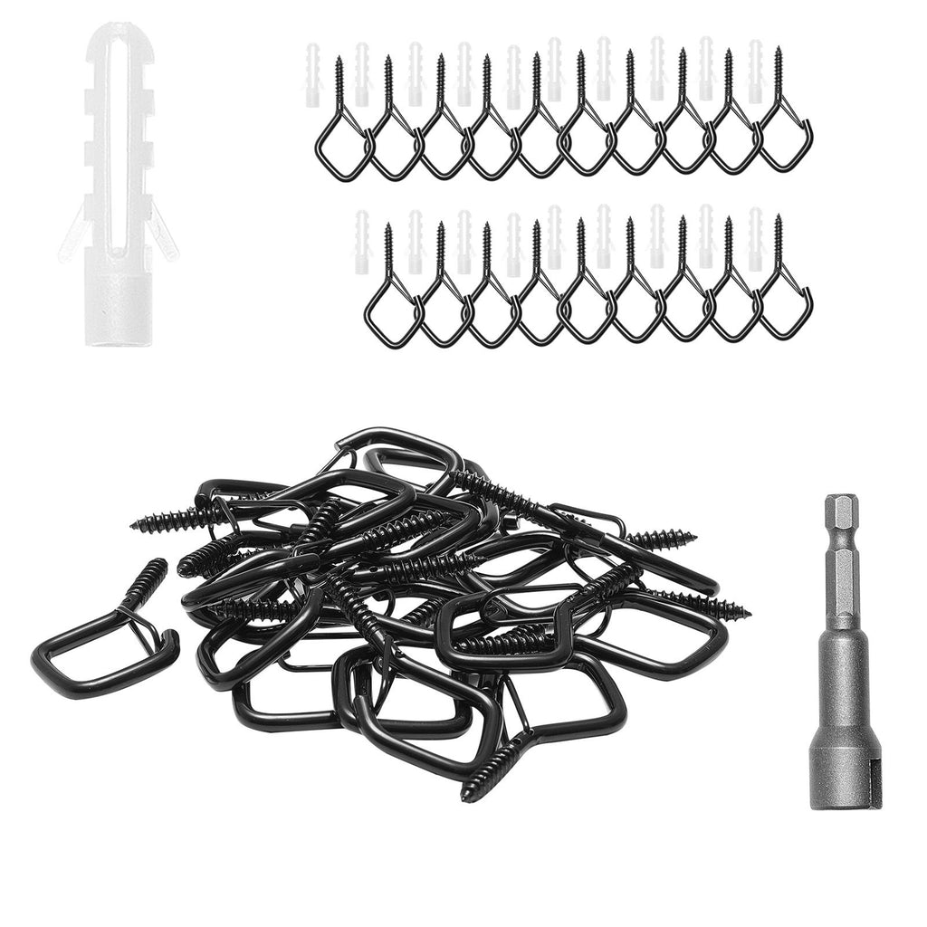 20 PCS Q-Hanger Hooks, 2.17 in Q Hanger String Light Hooks Outdoor, Heavy Duty Outdoor Screw Hooks with Security Buckle, for Hanging Outdoor String Lights, Christmas Lights, Cups, Decors (Black)