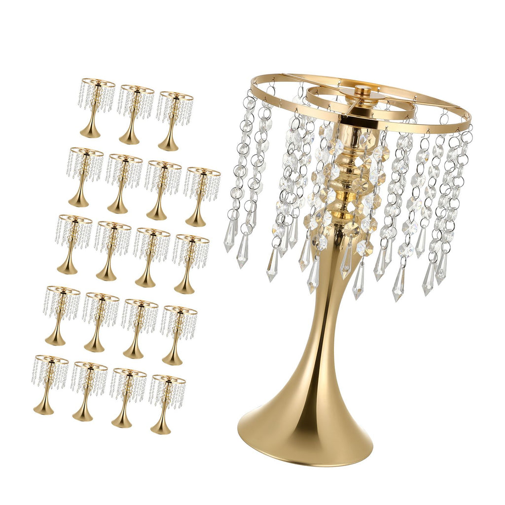 20 PCS Wedding Flower Vase, 13.4 in Tall Flower Table Centerpieces, Crystal Banquet Vases Easy Installation, Electroplated Finish, Versatile Arrangement Stand for Party Events Home Decor, Gold