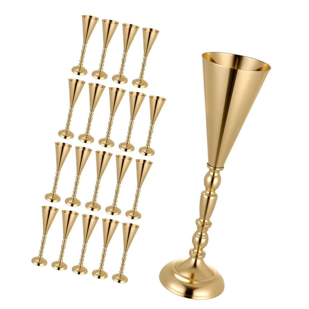 20 PCS Wedding Flower Vase, 16.9 in Tall Trumpet Flower Table Centerpieces, Banquet Vases Easy Installation, Electroplated Versatile Arrangement Stand for Party Events Home Decor Reception, Gold