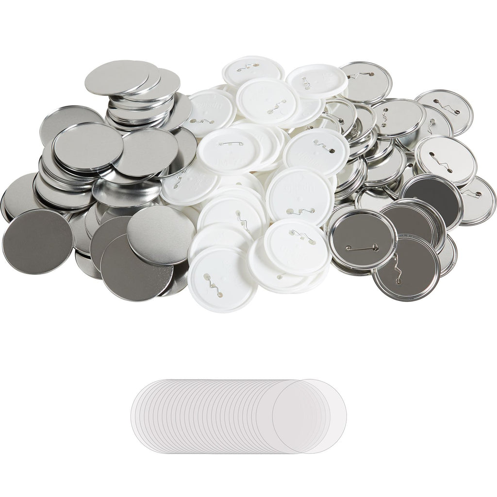 200 Sets 3 inch 75mm Pin Back Button Parts, DIY Round Button Badge Parts, Set Includes Metal Top, Plastic/Metal Button, Clear Film, and Blank Paper For Gifts Presents, Machine NOT Included