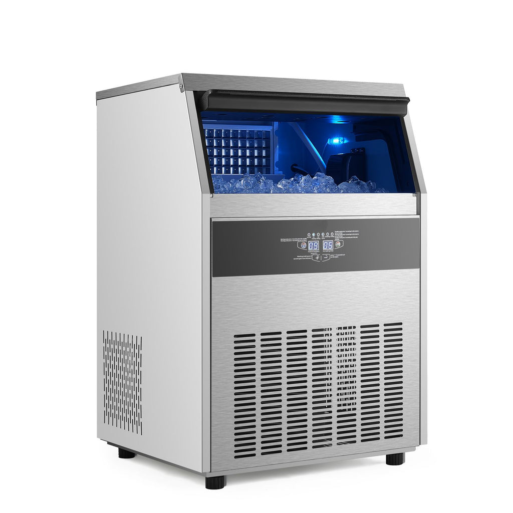 200lbs/24H Commercial Ice Maker Machine, 66lbs Storage Capacity Ice Maker with Drain Pump, 108 Ice Cubes in 15 Minutes, LED Digital Display Freestanding Self-Cleaning for Bar Office Restaurant