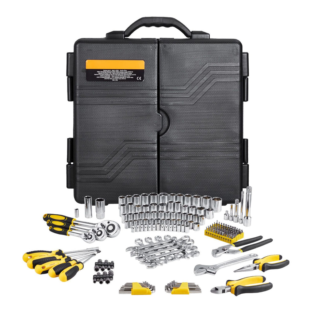 207-Piece Mechanics Tool Set, 1/4" 3/8" 1/2" Drive Sockets, SAE and Metric Mechanic Tool Kit with Bits, Wrenches, Ratchet Handle, Accessories, and Plastic Storage Case, for Automotive Repair
