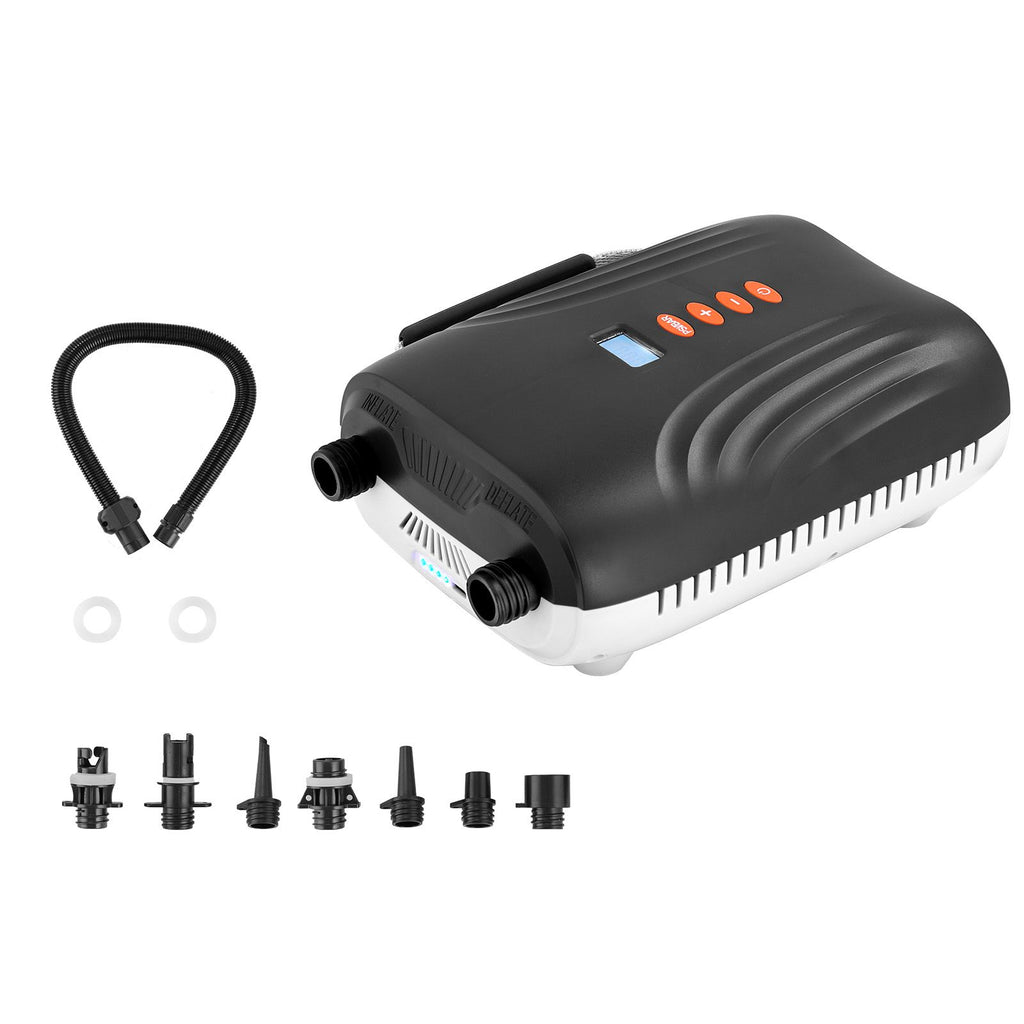 20PSI Paddle Board Pump, Rechargeable Battery-Powered, Dual Stage Inflation & Deflation SUP Air Pump with Auto-Off Function and 12V DC Car Connector, Ideal for Inflatable Boats, Tent & Mattress