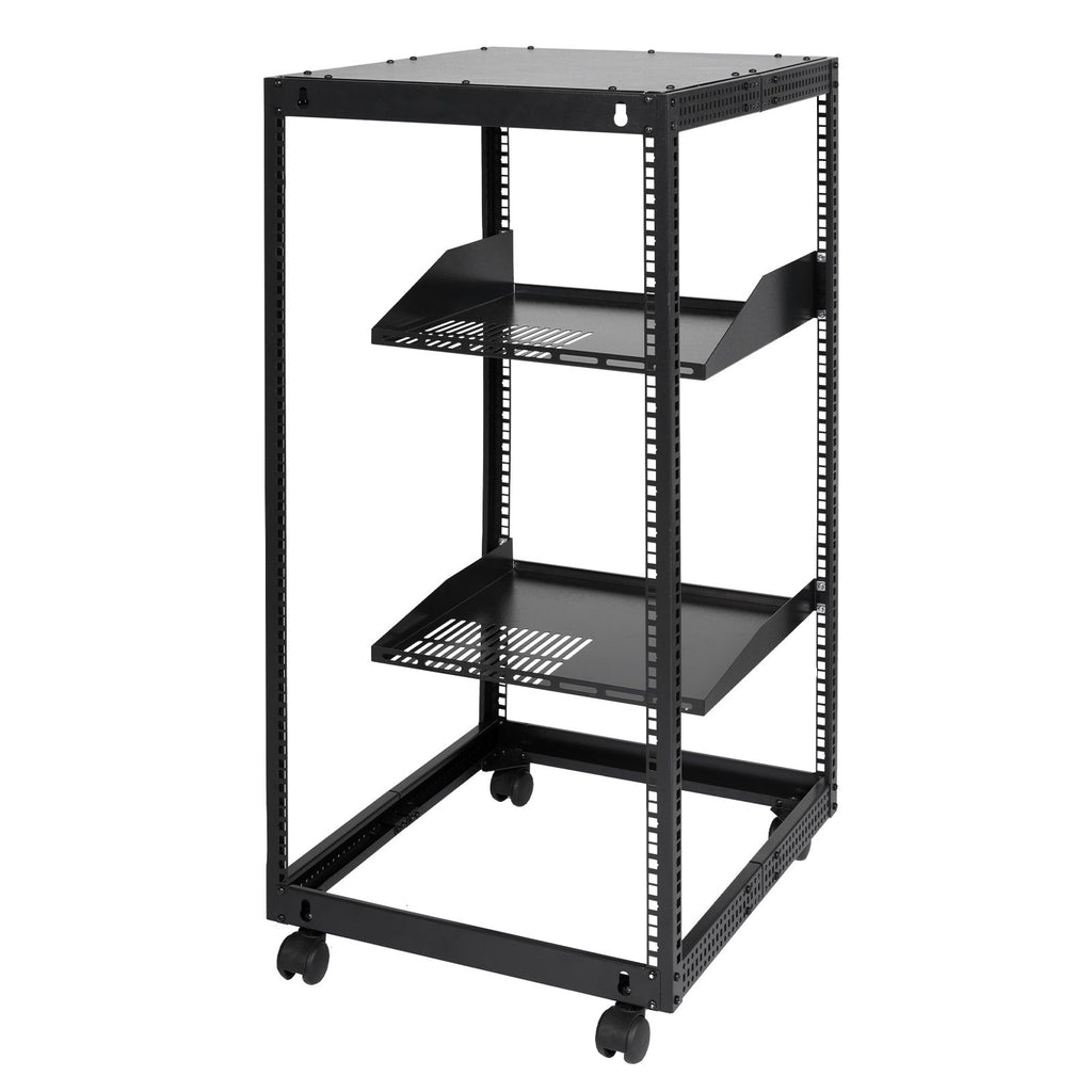 20U Open Frame Server Rack, 23-40 in Adjustable Depth, Free Standing or Wall Mount Network Server Rack, 4 Post AV Rack with Casters, Holds All Your Networking IT Equipment AV Gear Router Modem