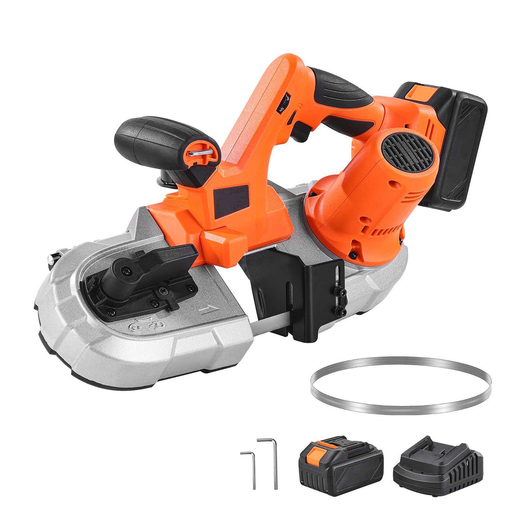 20V Portable Band Saw Kit, 2.56-Inch Deep Cut, AC 110V, 360W Bandsaw with Brushless Motor, 4.0 Ah Battery, Cordless and Compact Portaband, 0-192 m/min Variable Speed, for Cutting Metal, Wood