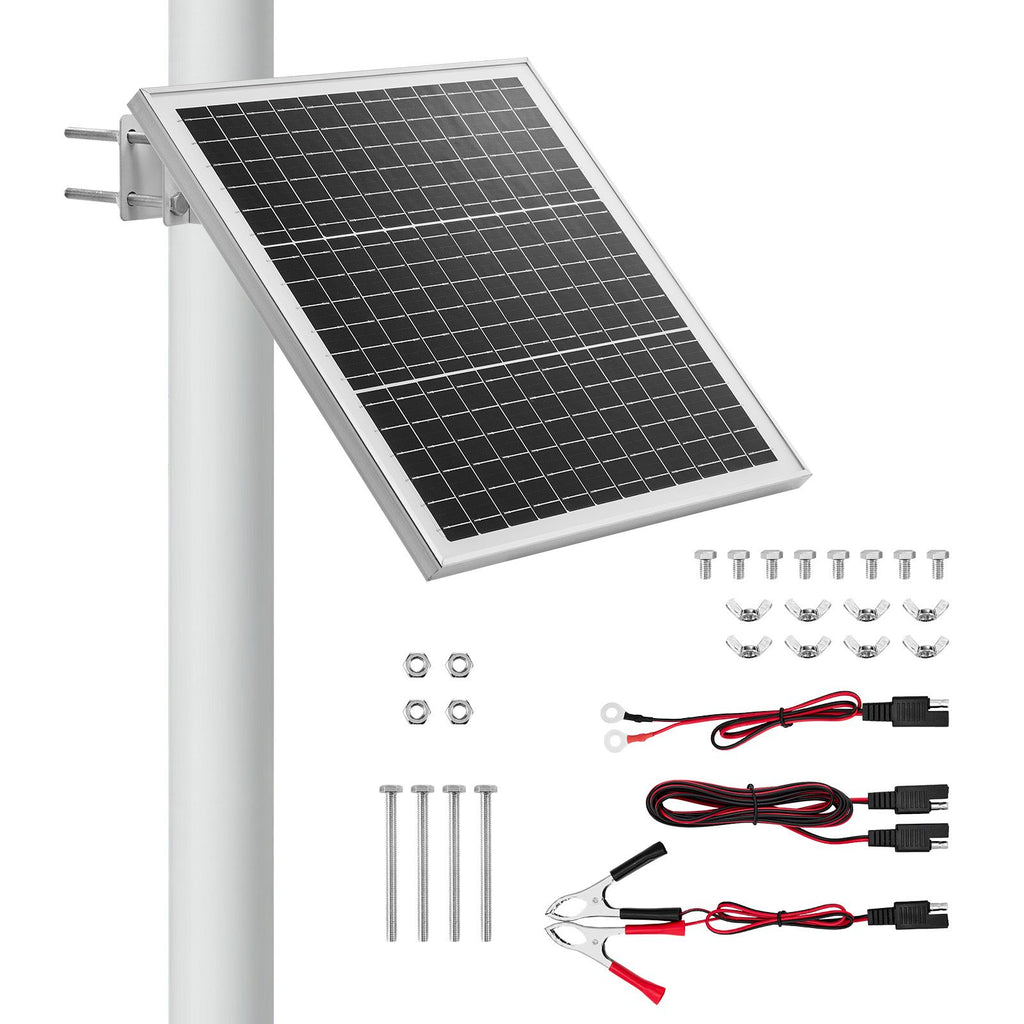 20W 12V Solar Panel Battery Charger, Solar Battery Trickle Charger Maintainer with Built-in Controller & 0-60° Adjustable Pole Mount Bracket, IP67 for Gate Fence Farm Lawn (Fit 1.5" - 3" Poles)