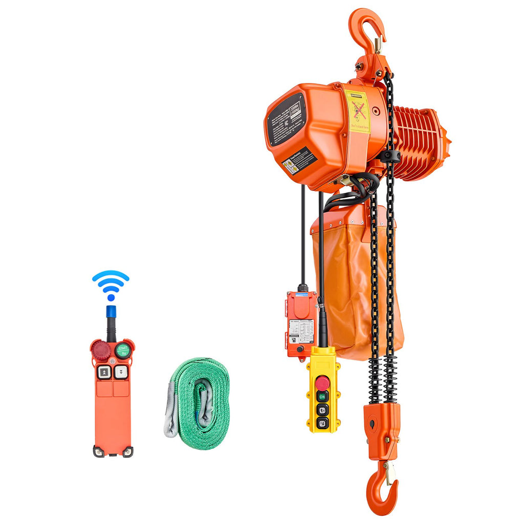 2200 lbs Electric Chain Hoist, 20 ft Lifting Height, Three-Phase Overhead Crane with 328 ft Wireless & 15 ft Wired Remote Control, Double G80 Chain Hoist for Factories, Warehouses, Garages