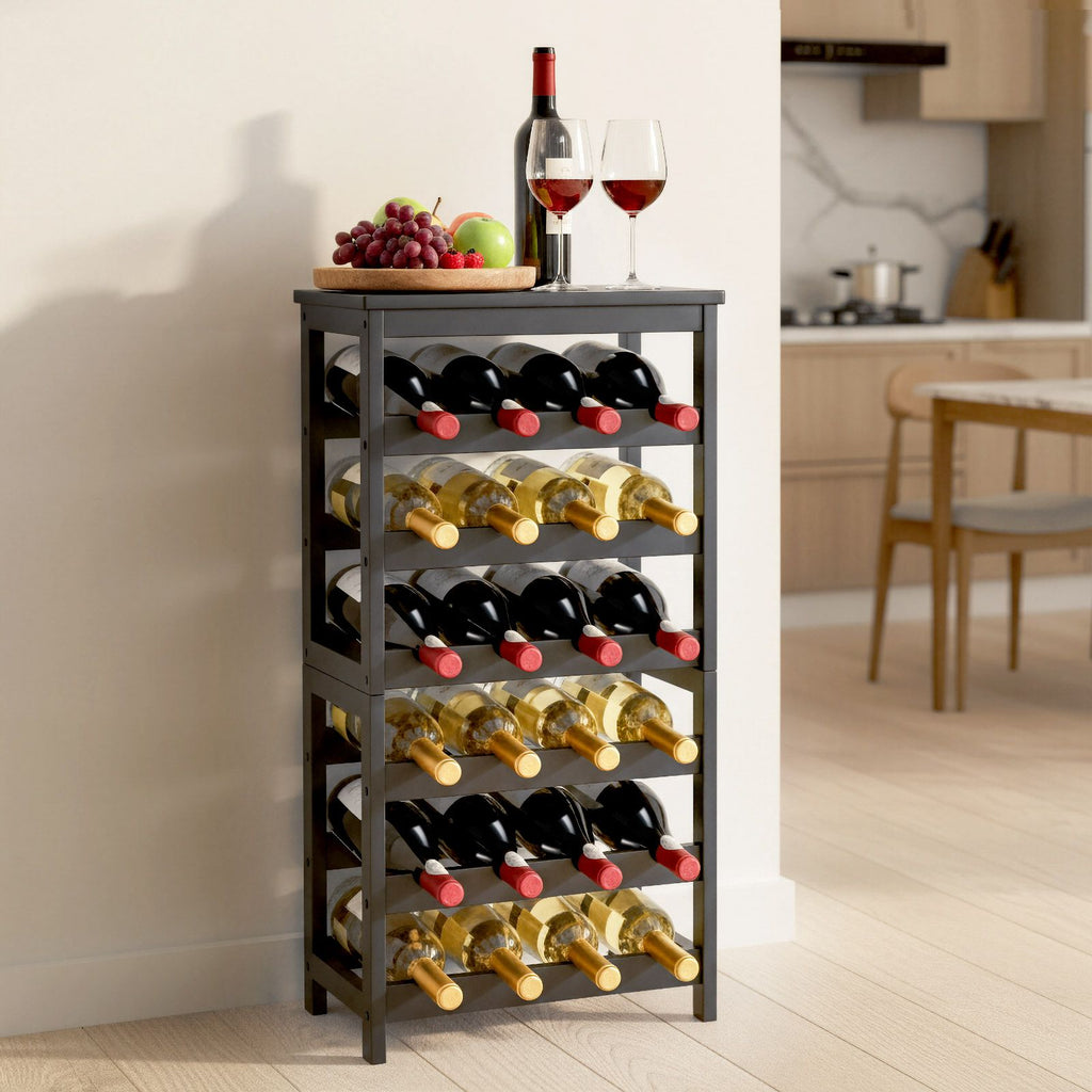 24 Bottle Detachable Wine Rack, 6-Tier Wine Bottle Holder, Freestanding Floor Display Wine Storage Shelves with Table Top, For Kitchen,Cellar,Bar,Dining Room,Living Room, Black image 2