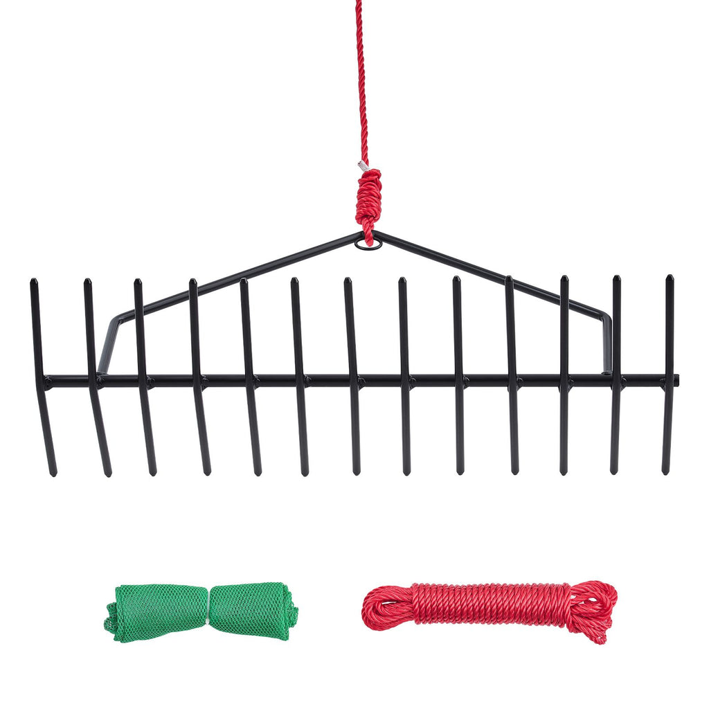 24 in Aquatic Weed Rake, 8.7 in Double Sided Lake Weed Rake, Pond Weeds Cutter with 30ft Rope, Tie Hole, No Assembly Required, Lightweight Muck Lilypad Clearing Tool for Pond, Lake, Rivulet
