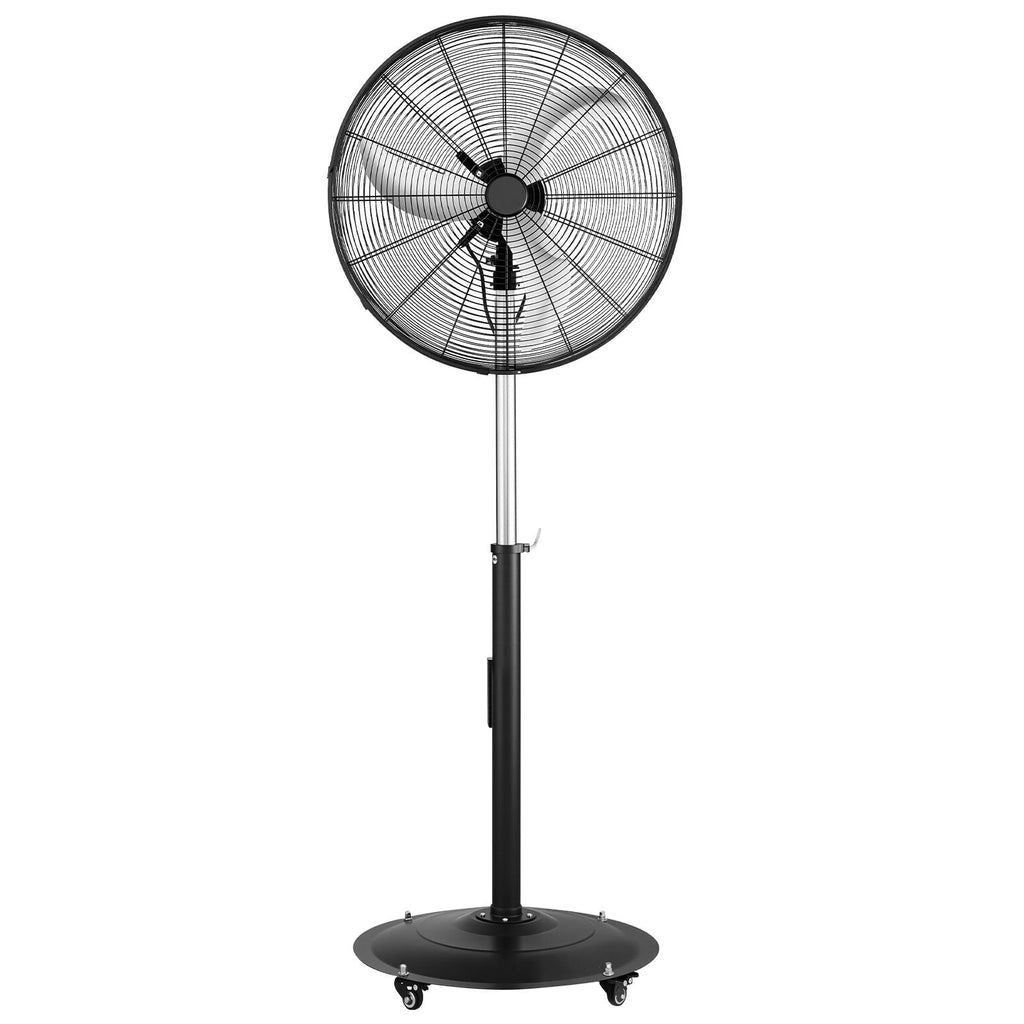 24-Inch High Velocity Pedestal Fan, 6800 CFM Industrial Standing Floor Fan with 85° Oscillating, 3-Speed Adjustable Height, IP44 Waterproof, Carbon Steel for Commercial, Garage, Workshop, Black