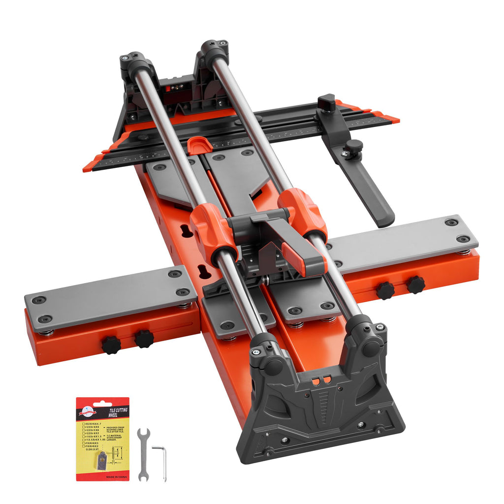 24-Inch Manual Tile Cutter, Upgraded Sliding Head Cutting Tool with Spring-Loaded Base, Angle Fence, Tungsten Carbide Cutting Wheel, Alignment Guide, for DIY Pros, Ceramic, Floor, Wall Tiles