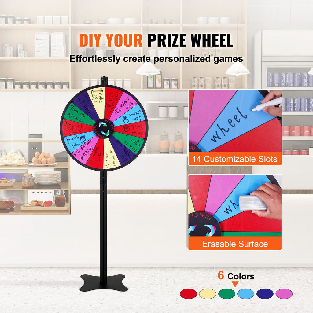 24 inch Spinning Prize Wheel, 14 Slots Spinning Wheel, Roulette Wheel with a Dry Erase and 2 Markers, Tabletop or Floor Standing Win Fortune Spin Games in Party Pub Trade Show Carnival image 2