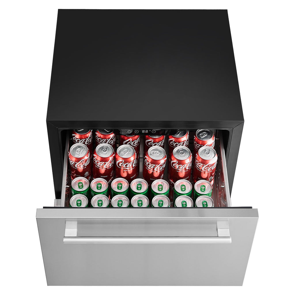 24 Inch Under Counter Drawer Refrigerator, Stainless Steel Dual Drawer Fridge with Temperature Control, Outdoor Refrigerator with Powerful Compressor & LED Display, Fit for Home, Office, etc.