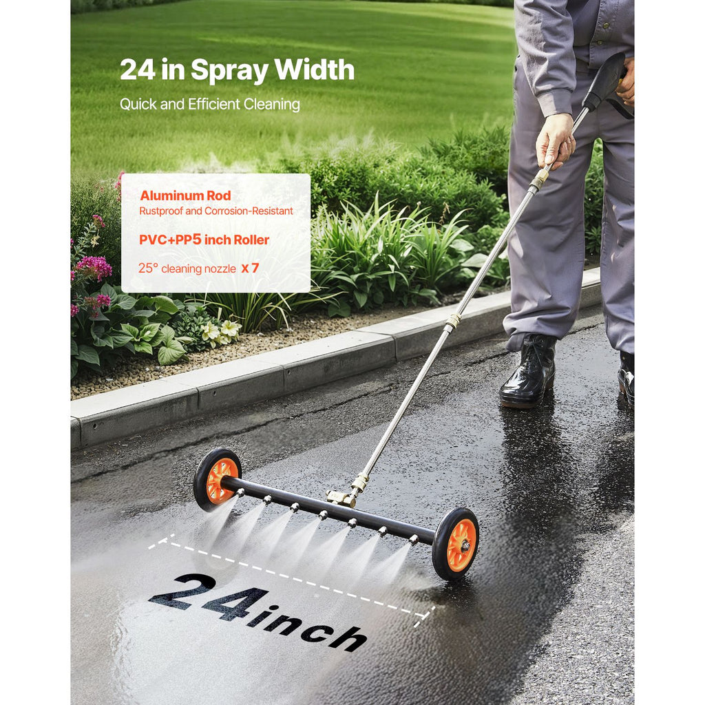 24" Pressure Washer Undercarriage Cleaner, Stainless Steel Surface Cleaner for Pressure Washer, 4000 Max PSI, Angle Adjustment Gear, 7 Spray Nozzles, 2 Extended Wands for Driveway, Patio, Deck image 2
