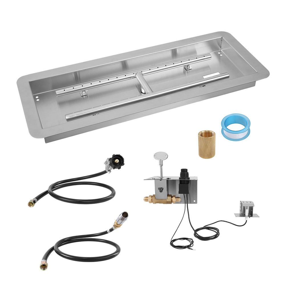 24 x 8 inch Drop-in Fire Pit Pan, Rectangular Stainless Steel Fire Pit Burner Kit, Propane Gas Fire Pan 120,000 BTU with H-Burner for Indoor or Outdoor Use