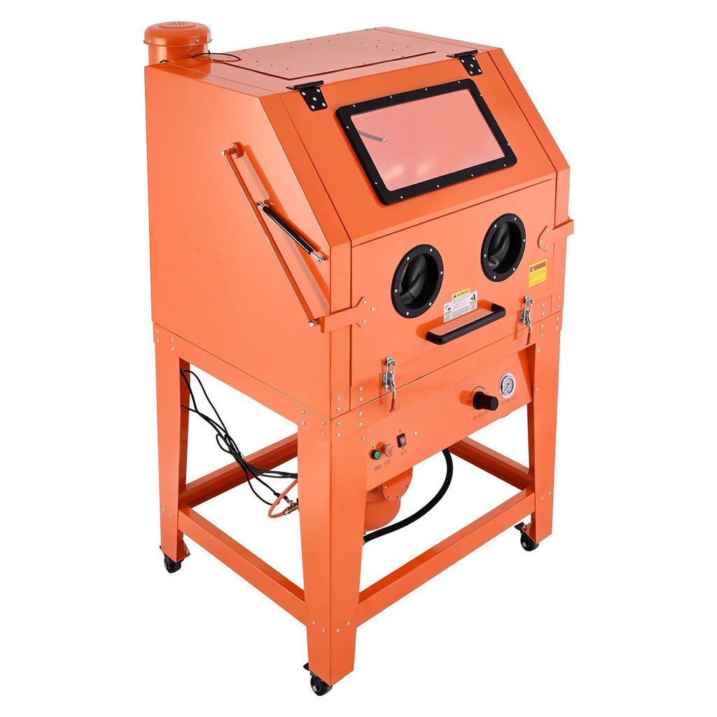 245 Gallon Sandblasting Cabinet with Pressurized Tank, Heavy Duty Steel Sand Blasting Cabinet on Wheels - with 32 Gallon Media Hopper & 1.6HP Dust Collector for Oversized Parts Surface Finishing