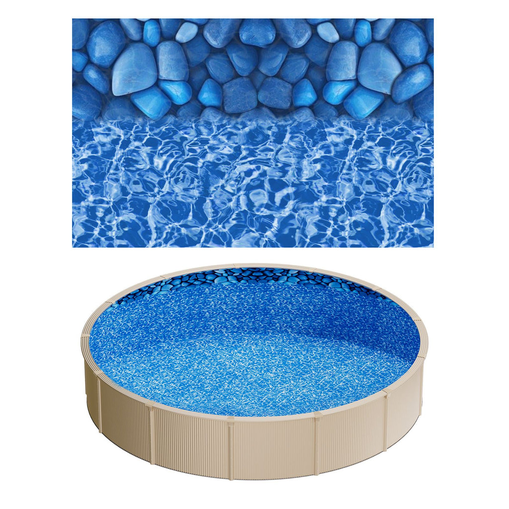 24ft Pool Liner, Round Overlap Swimming Pool Liner for 52 in Wall Height, Premium Vinyl, Easy Install with Leak-Proof Patches, Designed for Steel Sided Above-Ground,Outdoor, Boulder Swirl