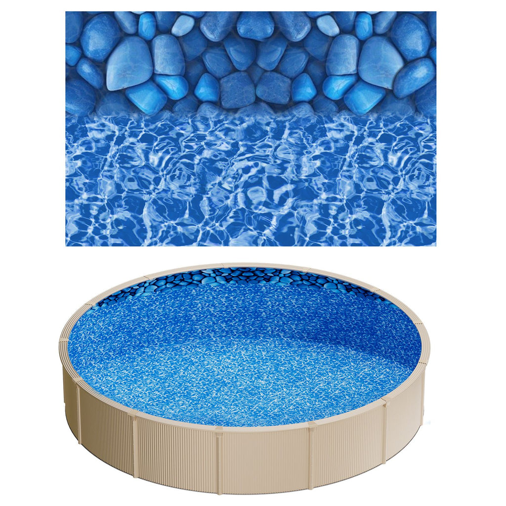 24ft Pool Liner, Round UniBead Swimming Pool Liner for 52 in Wall Height, Premium Vinyl, Easy Install with Leak-Proof Patches, Designed for Steel Sided Above-Ground,Outdoor, Boulder Swirl
