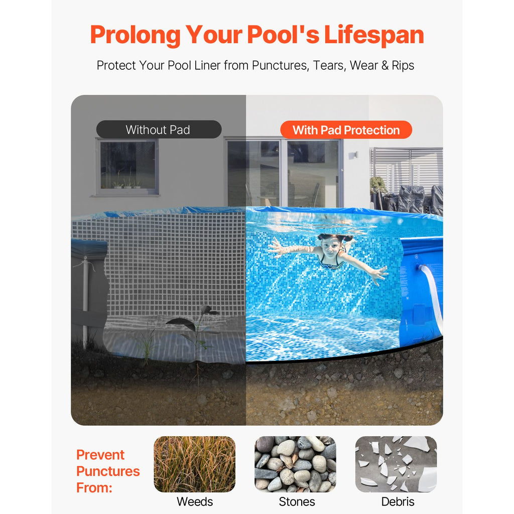 24ft Round Pool Liner Pad, Pool Liner Pad for Above Ground Swimming Pools, Extra-Thick Pool Mat, Prevents Punctures, Recycled Geotextile Material Underlayment Pad, Extend Liner Life