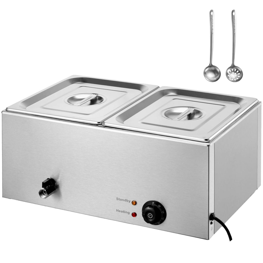 24QT Commercial Food Warmer, 2-Pan Electric Steam Table, 1200W Professional Countertop Stainless Steel Buffet Bain Marie with 86-185 Fahrenheit Temp Control