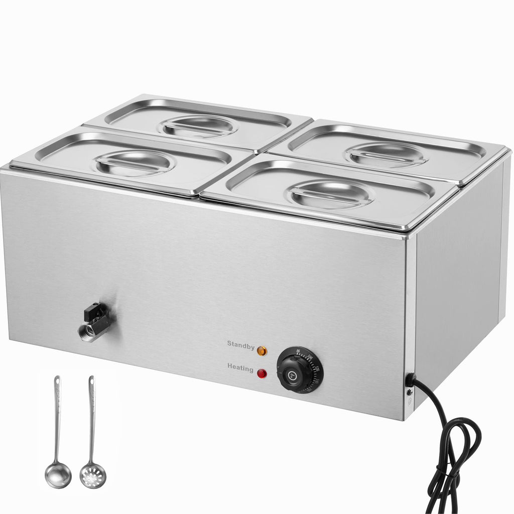 24QT Commercial Food Warmer, 4-Pan Electric Steam Table, 1200W Professional Countertop Stainless Steel Buffet Bain Marie with 86-185 Fahrenheit Temp Control