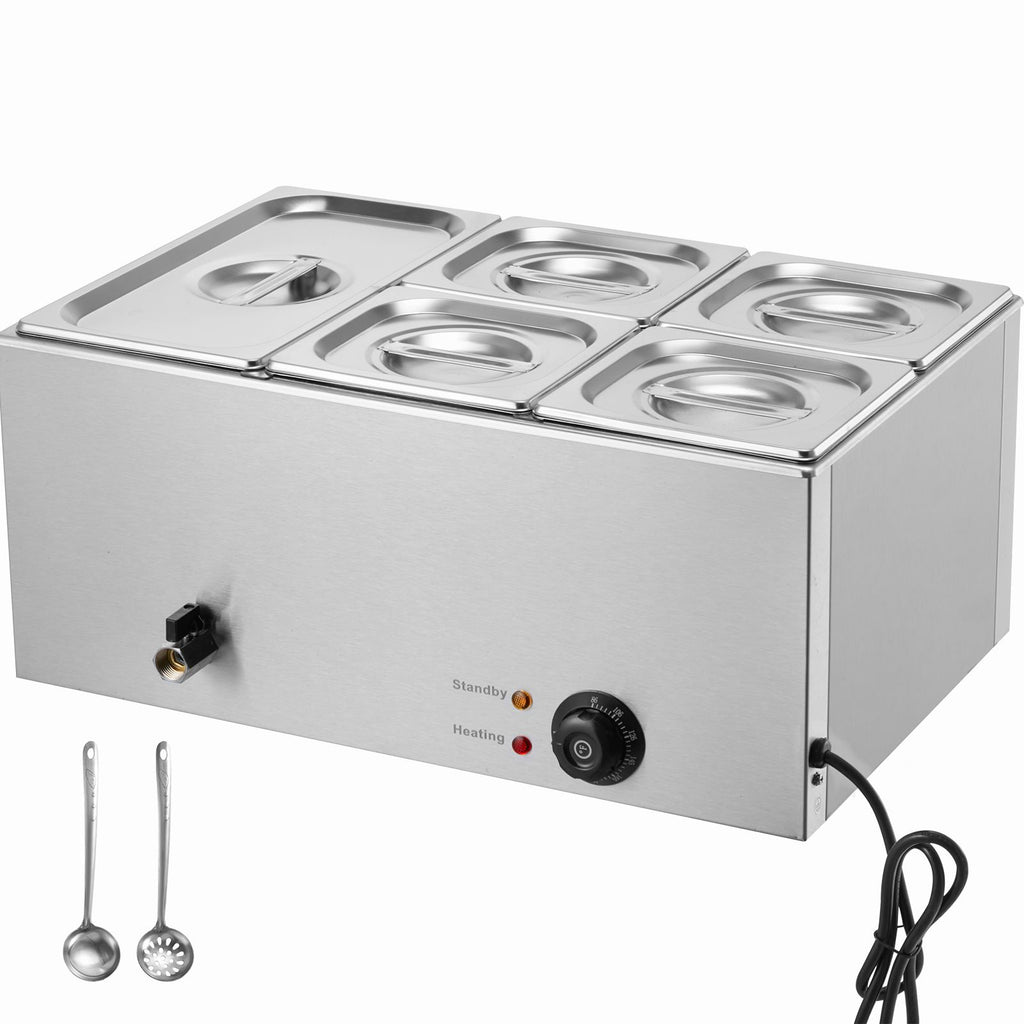 24QT Commercial Food Warmer, 5-Pan Electric Steam Table, 1200W Professional Countertop Stainless Steel Buffet Bain Marie with 86-185 F Temp Control for Catering, Buffet, Parties, Restaurants