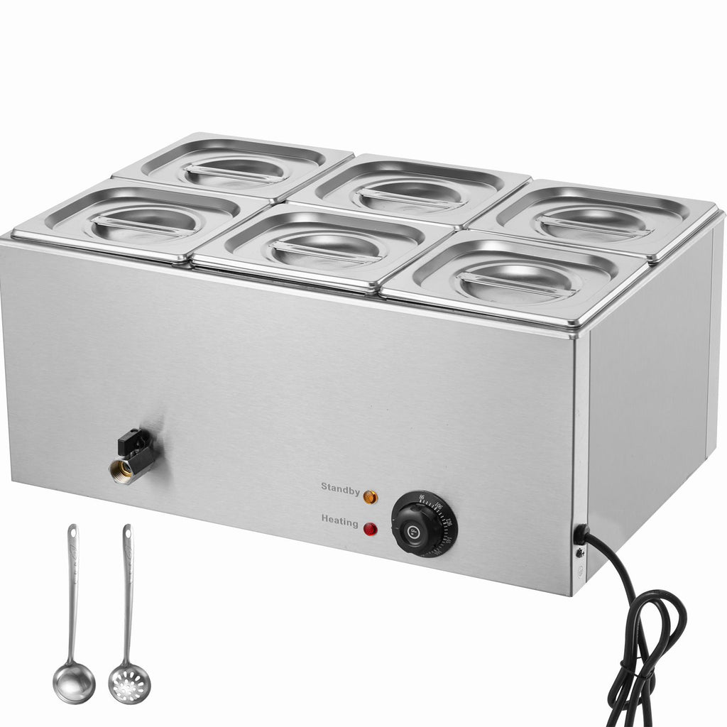 24QT Commercial Food Warmer, 6-Pan Electric Steam Table, 1200W Professional Countertop Stainless Steel Buffet Bain Marie with 86-185 F Temp Control for Catering, Buffet, Parties, Restaurants