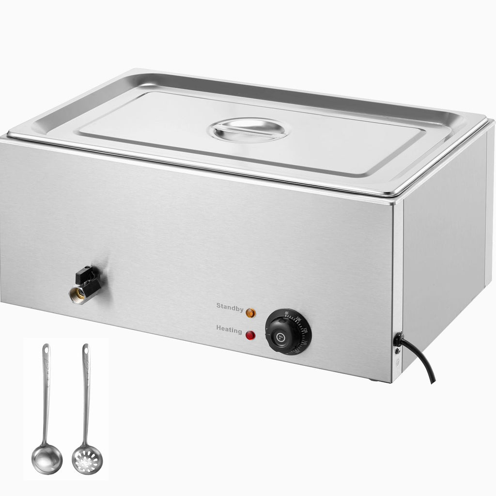 24QT Commercial Food Warmer, Full-Size Pan Electric Steam Table, 1200W Professional Countertop Stainless Steel Buffet Bain Marie with 86-185 Fahrenheit Temp Control