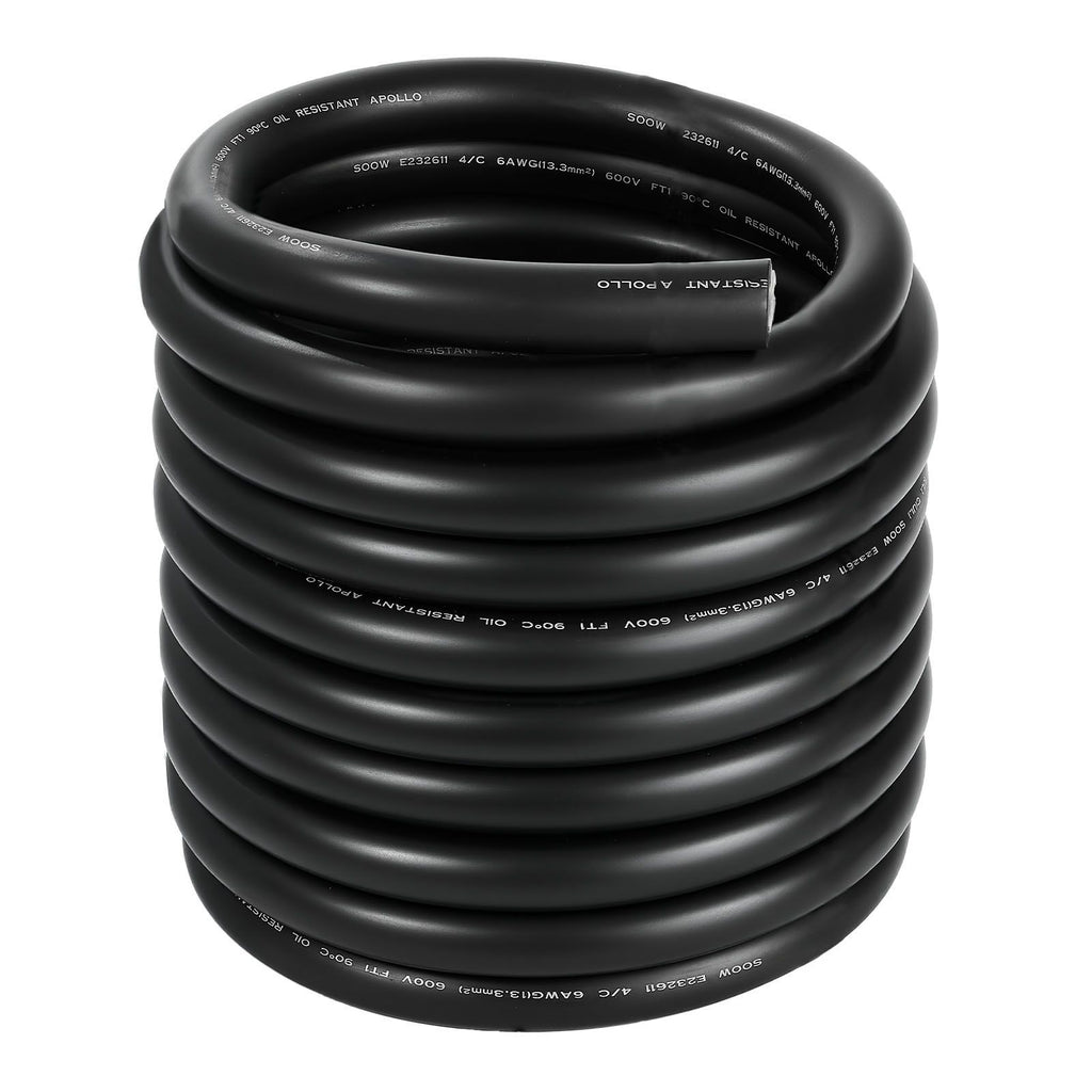 25 FT 6AWG Portable Power Cable (4 Conductor), Heavy Duty 600V SOOW Electrical Power Cable, Industrial Grade Electric Wire, Premium CPE Rubber Jacket, Copper Extension Cord for Welder Machine