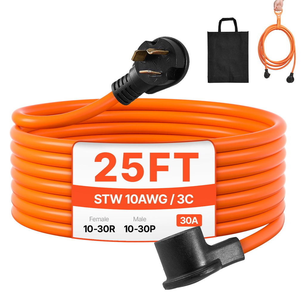 25 ft Dryer Extension Cord, 3-Prong NEMA 10-30P to 10-30R Dryer Cord, 125V/250V STW 10AWG/3C, 30A, Pure Copper Wire Cable with Black Non-woven Bag and PVC Cable Tie, Ideal for Indoor & Outdoor