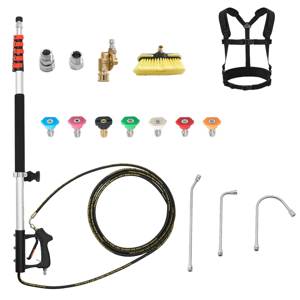 25 FT Pressure Washer Telescoping Wand, with Power Washer Extension Wands & High Pressure Hose, Brush Head, 7 Nozzles, Hose Adapter, Upgrade Support Belt, Storage Bag, 4000 PSI for High Cleaning