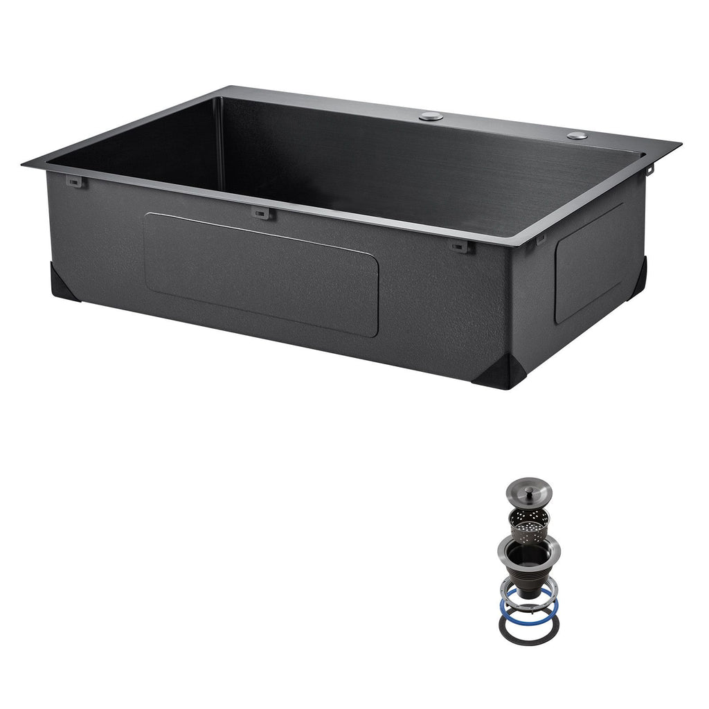 25 inch Kitchen Sink Workstation, 304 Stainless Steel Top Mount Sinks, Drop-In Single Bowl Farmhouse Basin with Accessories, Household Dishwasher Sinks for RV, Prep Kitchen, and Bar (Black)