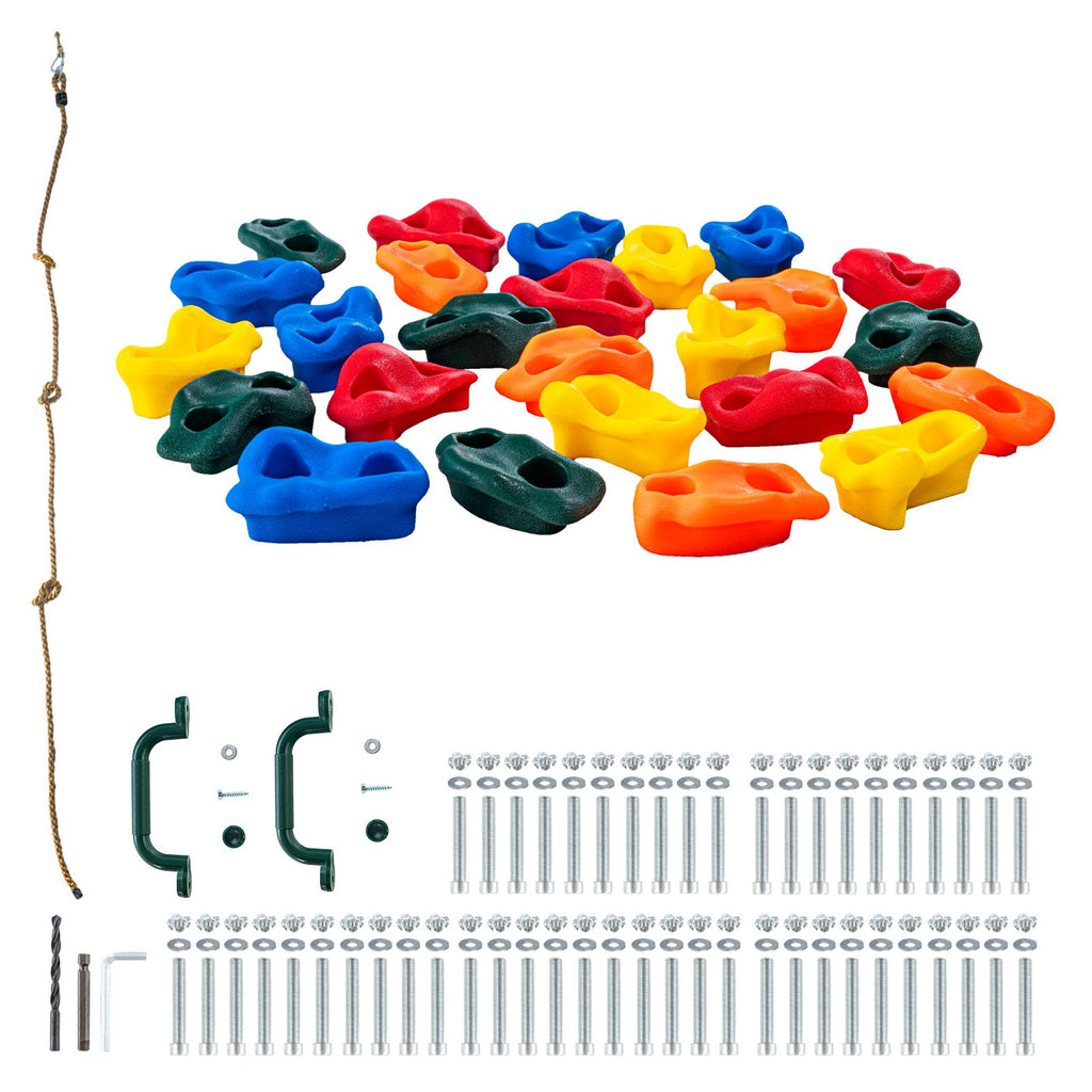 25 Rock Climbing Holds, Multi-Size and Colored Climbing Rocks for Kids and Adults, Rock Wall Holds with Knotted Rope, Handles and Mounting Hardware, Climbing Wall Grips for Indoor and Outdoor