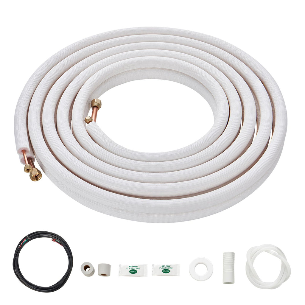 25FT Mini Split Line Set, 1/4" & 1/2" O.D Copper Pipes Tubing and Triple-Layer Insulation, for Air Conditioning or Heating Pump Equipment & HVAC with Rich Accessories (27ft Connection Cable)