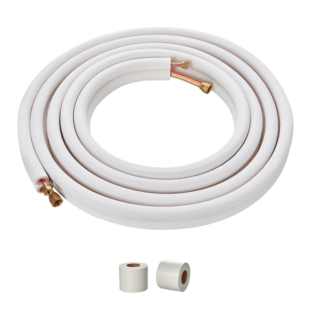 25FT Mini Split Line Set, 3/8" & 5/8" O.D Copper Pipes Tubing and Triple-Layer Insulation, for Mini Split Air Conditioning Refrigerant or Heating Pump Equipment & HVAC with Wrapping Strips.