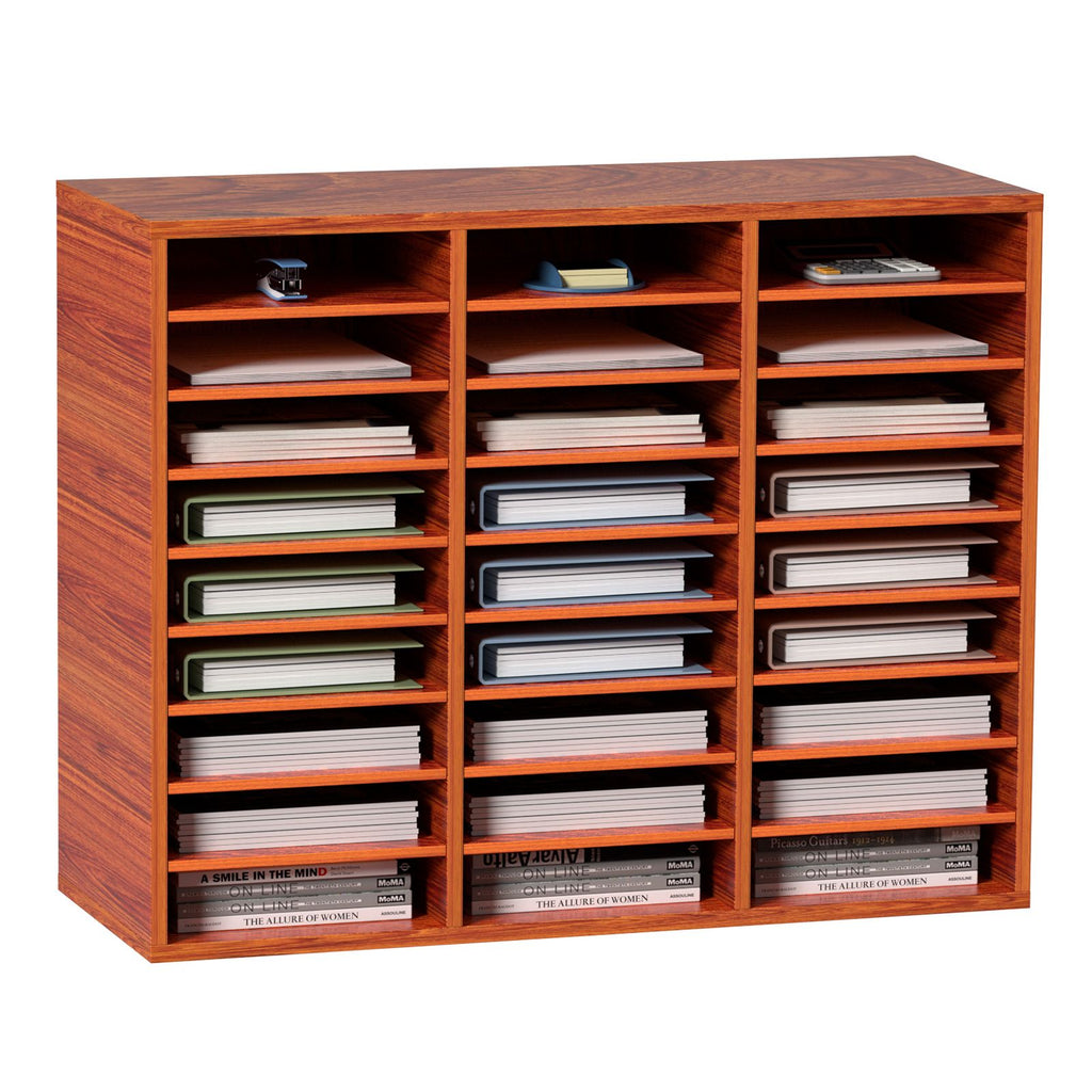 27 Compartments Wood Literature Organizer, Adjustable Shelves, Medium Density Fiberboard Mail Center, Office Home School Storage for Files, Documents, Papers, Magazines, Brown