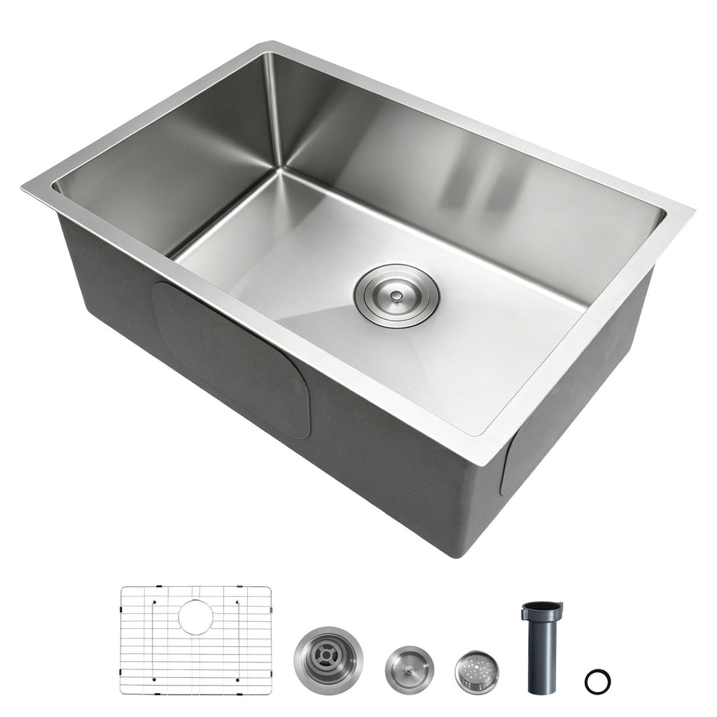 27-inch Kitchen Undermount Single Bowl Sinks, Stainless Steel Drop-In Farmhouse Basin with Accessories, Household Dishwasher Sinks for RV, Prep Kitchen, Laundry Room, Bar